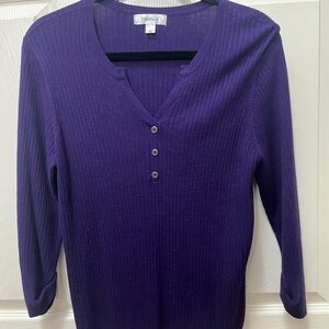 Purple Ribbed Henley Top
